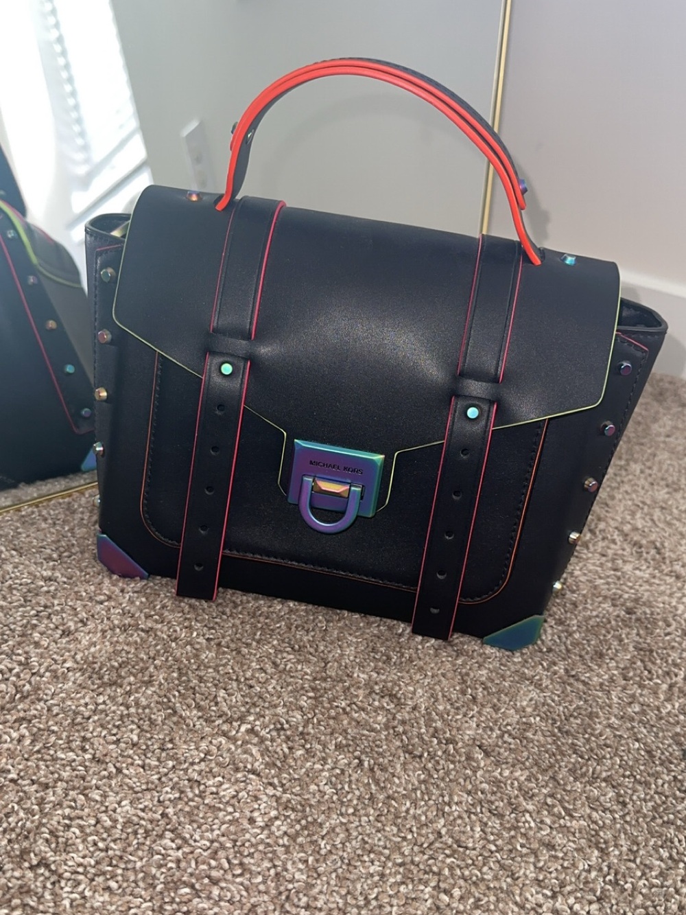 Michael Kors Black Satchel with Multicolor Iridescent Trim - LIMITED EDITION!